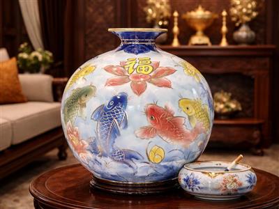 Bình hút tài lộc cá chép Cửu Ngư Diên Niên