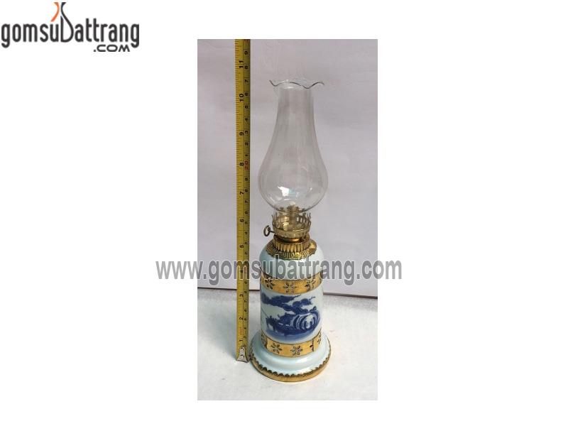 Đèn dầu vẽ sen men Lam cổ cao 26 cm gốm sứ cao cấp Bát Tràng