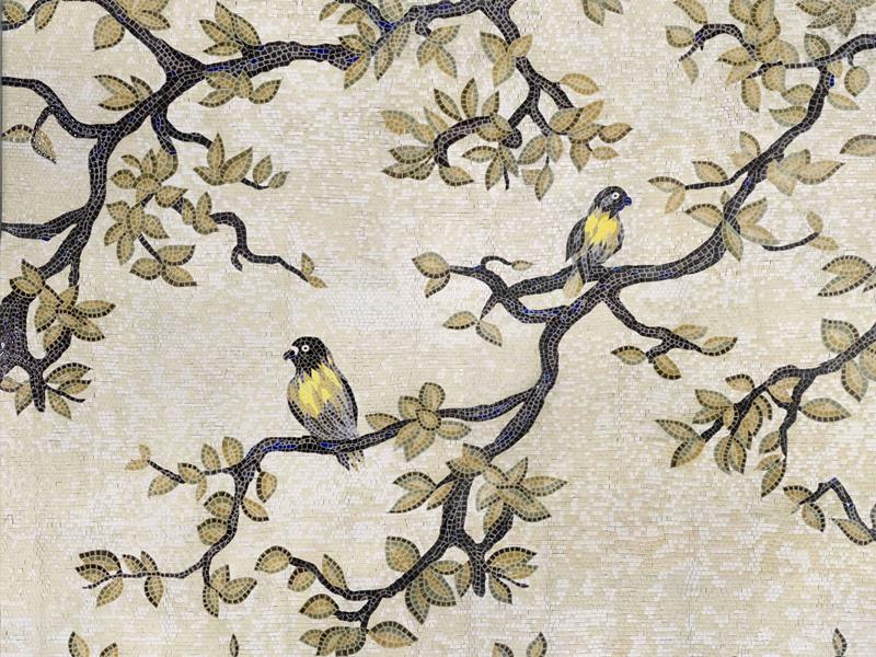 Tranh sứ ghép cảnh đôi chim độc đáo của Bát Tràng