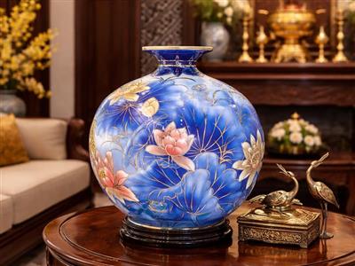 BÌNH HÚT LỘC HOA SEN MEN XANH CAO CẤP BÁT TRÀNG