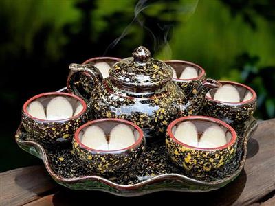 Bộ ấm chén men Hoàng kim sa, sứ cao cấp Bát Tràng